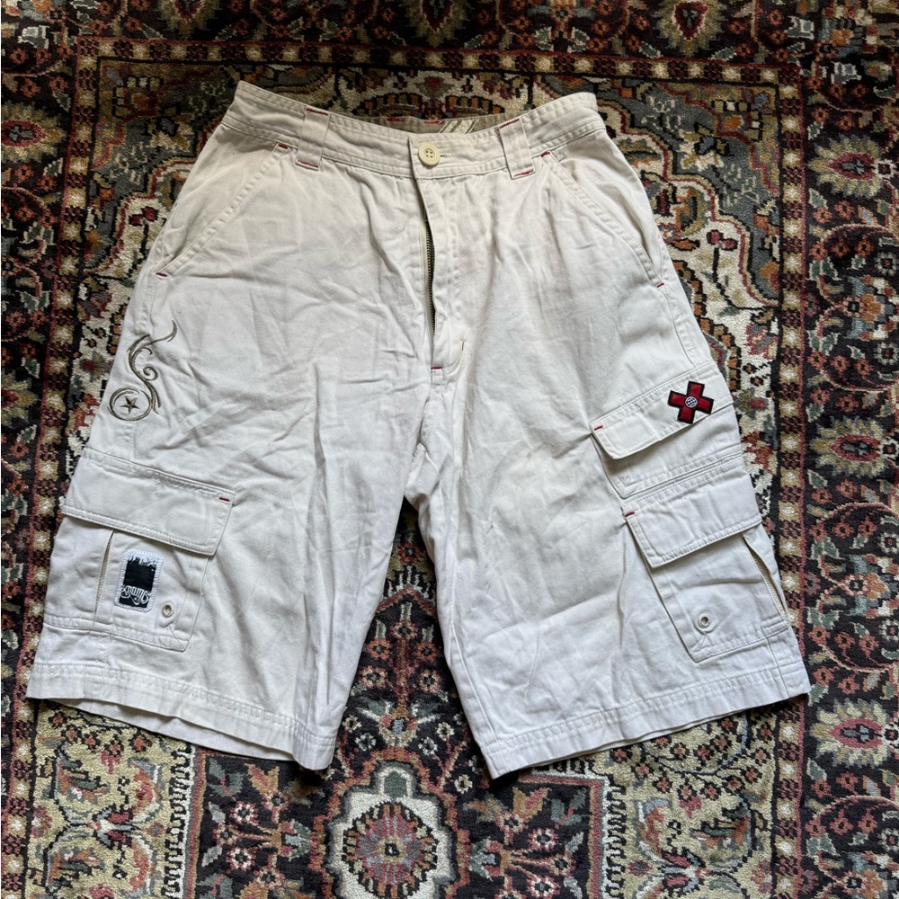 Kids Tan Cargo Shorts with Embroidered Details